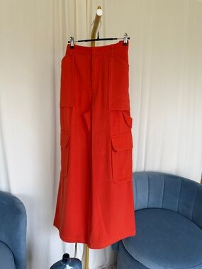 High-Rise Red Wide-Leg Cargo Trousers